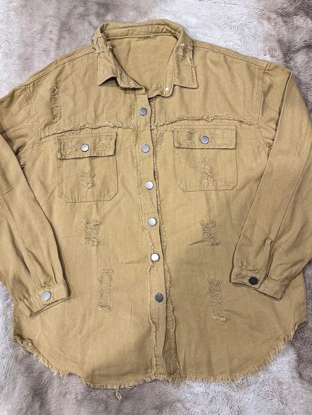 Distressed Button Down Shirt, Brown, Extra Large